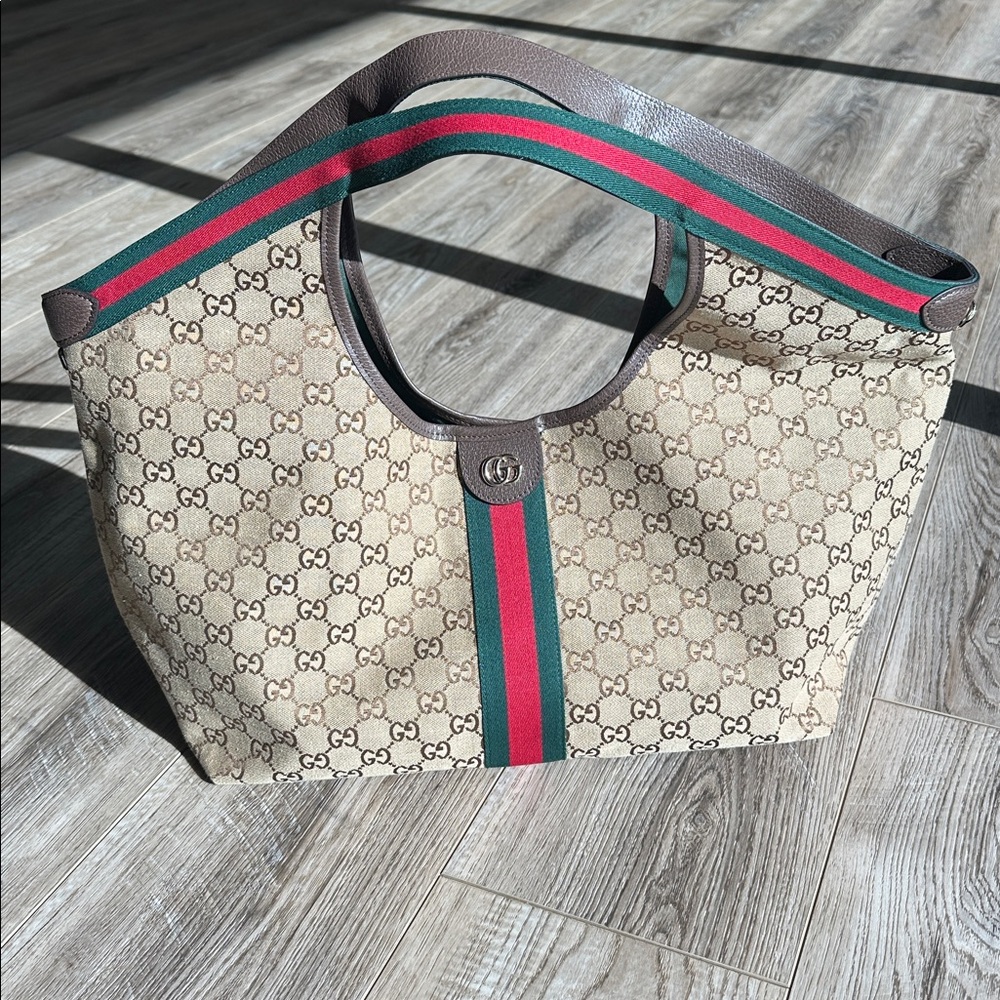 NWOT Look a like Gucci Brown Shoulder Bag with Green and Red Stripes - Picture 8 of 14